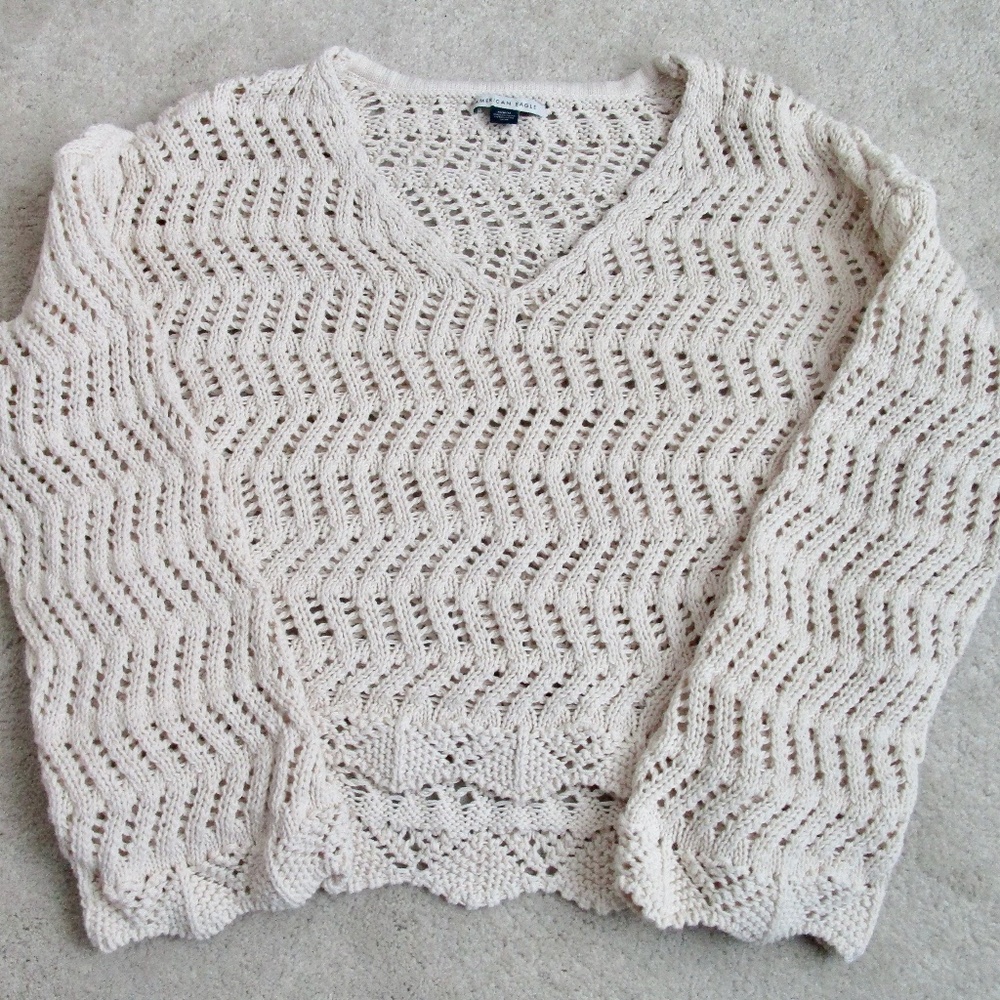 AMERICAN EAGLE Womens Long Sleeve V Neck Sweater White Size M BIN1-0013
